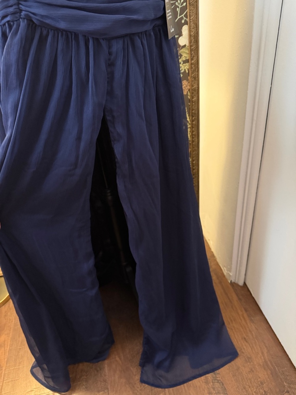 Navy Ruched Spaghetti-Strap Evening Dress - Picture 3 of 4